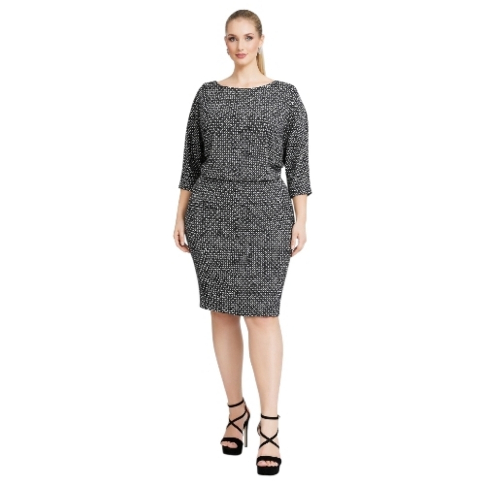 Enfocus Studio Black and White Patterned Long Sleeve Dress. Size 14
